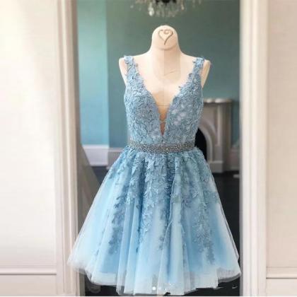 Blue Short Prom Dress Party Semi Formal Occasion..