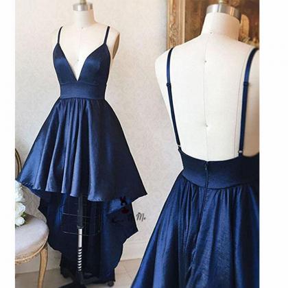 Navy Blue High Low Party Dress Semi Formal..