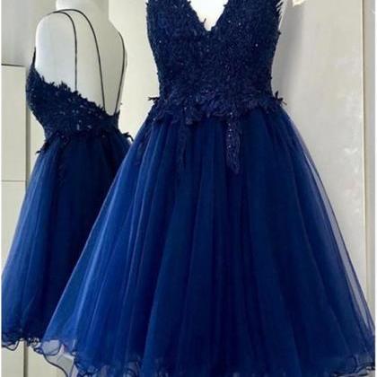 Dark Blue Short Party Dresses Semi Formal Occasion..