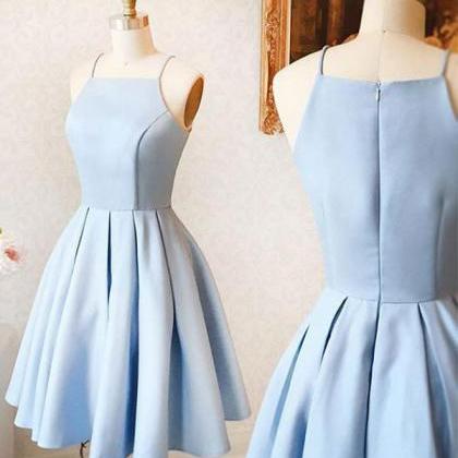 Blue Satin Short Semi Formal Occasion Dress Hoco..