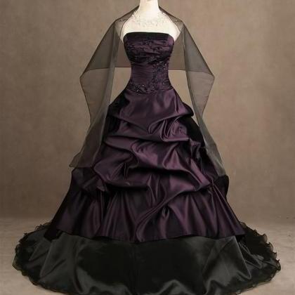 Strapless Dark Purple Black Vintage Wedding..