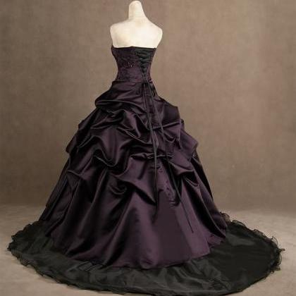 Strapless Dark Purple Black Vintage Wedding..