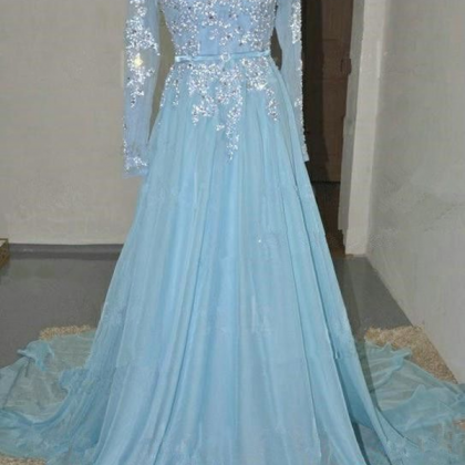 Blue Formal Occasion Dresses With Beads Long..