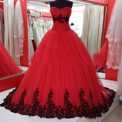 Sweetheart Red Ball Gown Pageant Dress With Black..