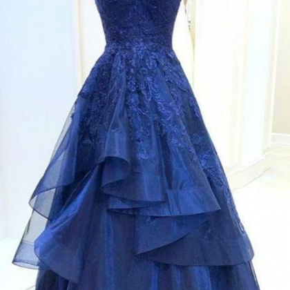 Off The Shoulder Navy Blue Long Prom Dress