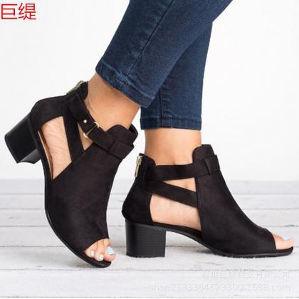 Open Toe Black Brown Suede Women Shoes Spring..