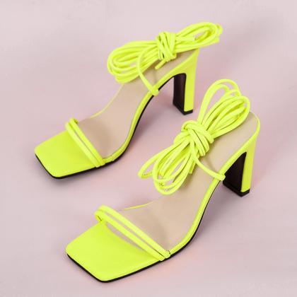 Square Toe Women Summer Sandals With Tie Leg