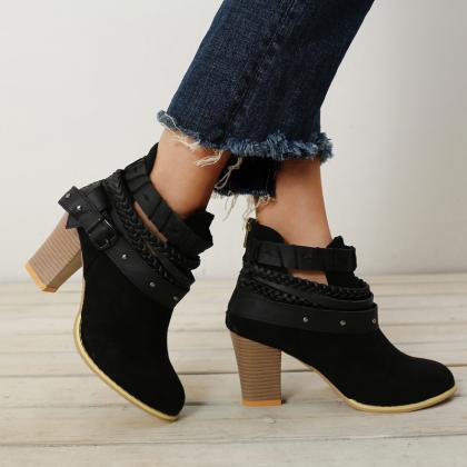 Block Heel Suede Women Ankle Boots Shoes