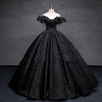 Off Shoulder Black Ball Gown Pageant Dress