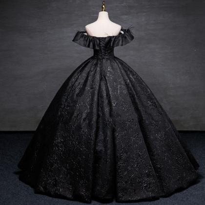 Off Shoulder Black Ball Gown Pageant Dress