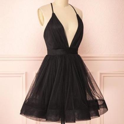 Deep Low Cut Black Short Dress