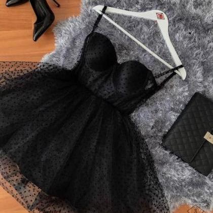 Polka Dot Tulle Black Party Dress