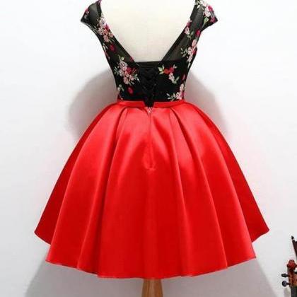 Bateau Neck Short Hoco Party Dress With Embroidery..