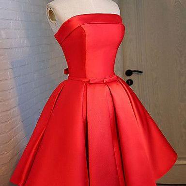 Strapless Red Satin Short Homecoming Dress