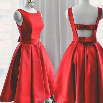 Under Knee Length Red Satin Semi Formal Dress on Luulla