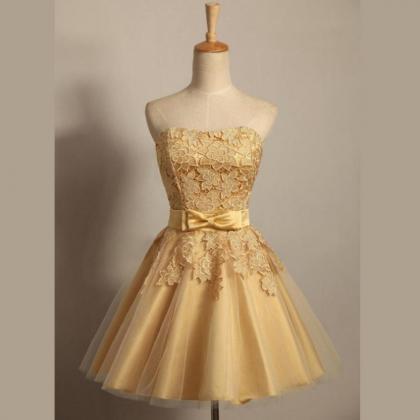 Sleeveless Gold Homecoming Dress