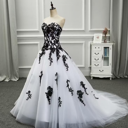White And Black Ballgown Wedding Dress