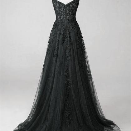 A-line Black Prom Dress Long Evening Gown