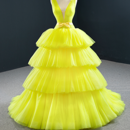 Plunging Neck Fairy Tail Tulle Cake Pageant Dress