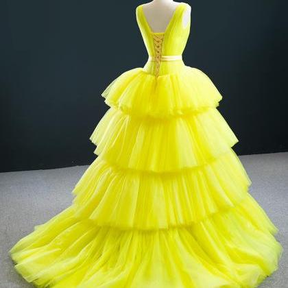 Plunging Neck Fairy Tail Tulle Cake Pageant Dress