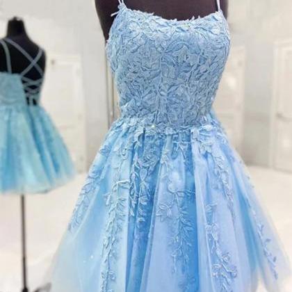 Scoop Neck Blue Short Prom Dress