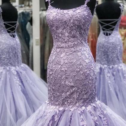 Scoop Neck Lavender Mermaid Prom Dress
