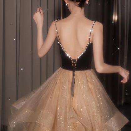 Halter Glitter Fabric Champagne Formal Dresses main image 1