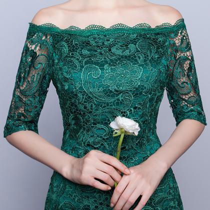 Off Shoulder Dark Green Knee Length Lace Party..