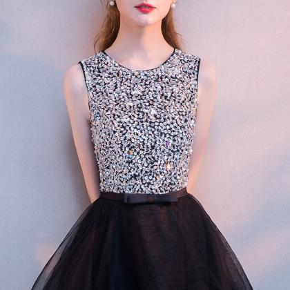 Black High Low Party Dress With Sequin Bodice