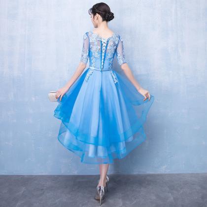 Short Sleeves Blue Party Dress