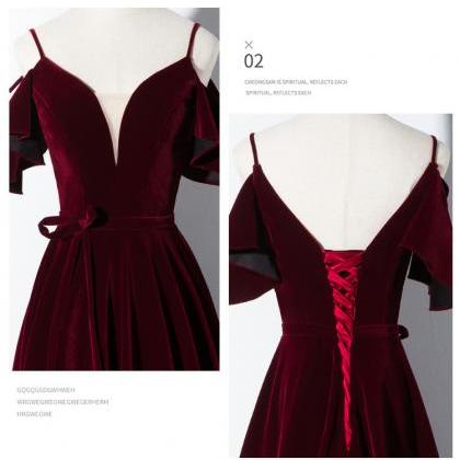 Spaghetti Straps V-neck Velvet Dress with Slit Olive Green Plus Size