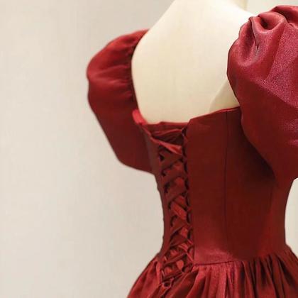 Dark Red Puffy Sleeves Party Dress