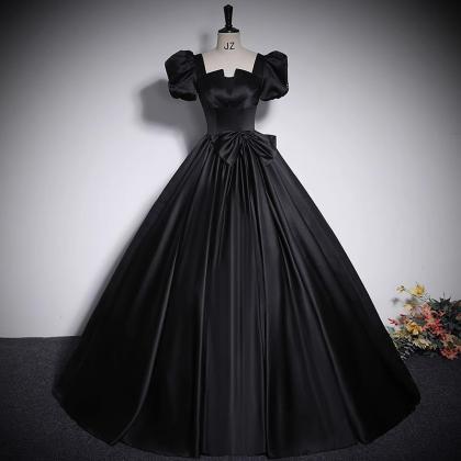 Latern Sleeves Black Ball Gown Pageant Dress
