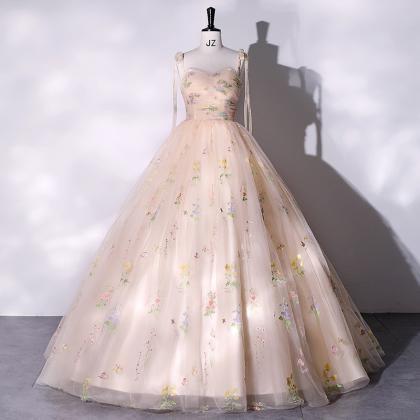 Floral Embroidered Ball Gown Pageant Dress