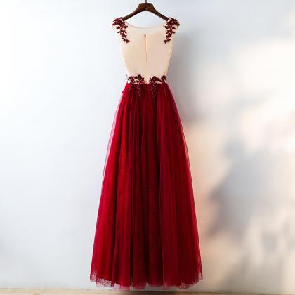 Appliqued Bodice Red Long Dress