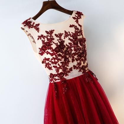 Appliqued Bodice Red Long Dress