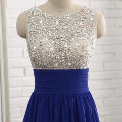 Floor Length Royal Blue Prom Dress With Beaed..