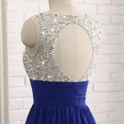 Floor Length Royal Blue Prom Dress With Beaed..