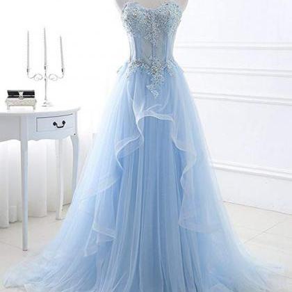 Sweetheart Neckline Blue Long Pageant Dress