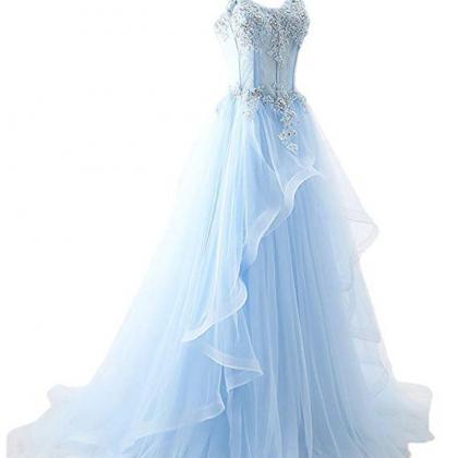 Crystals Waistband Blue One Shoulder A-Line Pageant Dress