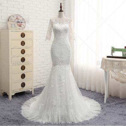 Half Sleeves Fit To Flare Bridal Dress