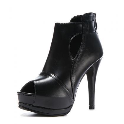 Peep Toe Black Platform Heels Sandals Shoes