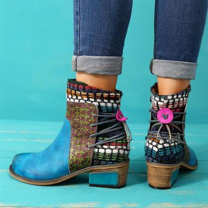 Blue Ethnic Ankle Boots