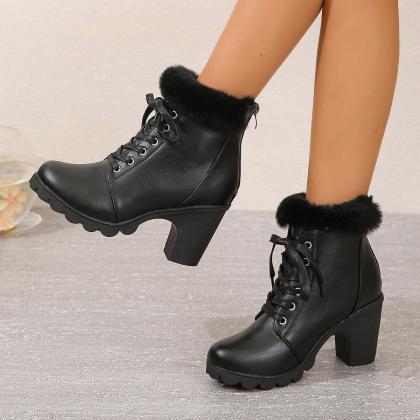 Chunky Heel Black Ankle Boots
