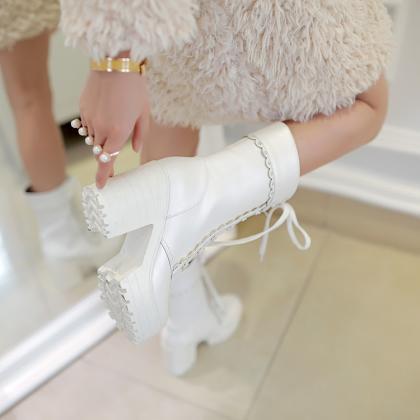 White Platform Booties Winter Shoes