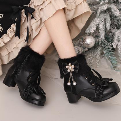Bow Declor Block Heel Lolita Shoes