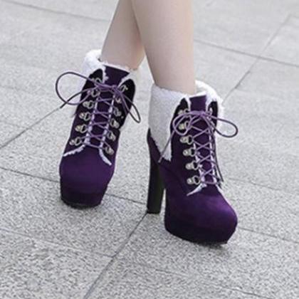 Purple Platform Winter Ankle Boots