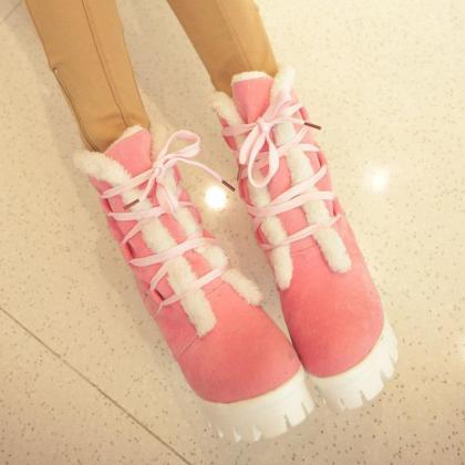 Pink Platform Winter Ankle Boots Shoes