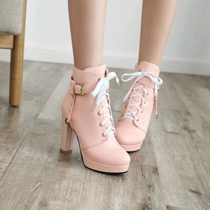 Pink Platform Ankle Boots Winter