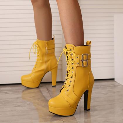 Yellow Platform Ankle Boots Winter Shoes